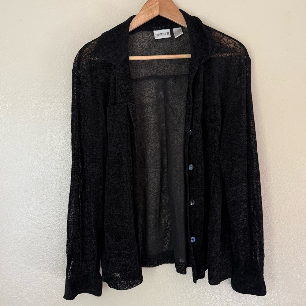 Chico's Black Lace Button Font Top 2 For $22